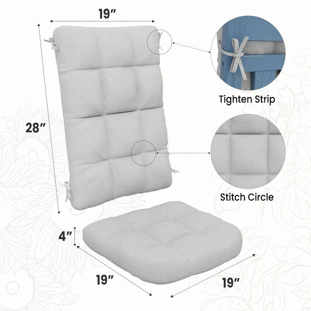 19 In. X 47 In. X 4 In. Outdoor Olefin Modern Tufted Adirondack Chair Cushion In Gray 3 19 In. X 47 In. X 4 In. Outdoor Olefin Modern Tufted Adirondack Chair Cushion In Gray - Image 3