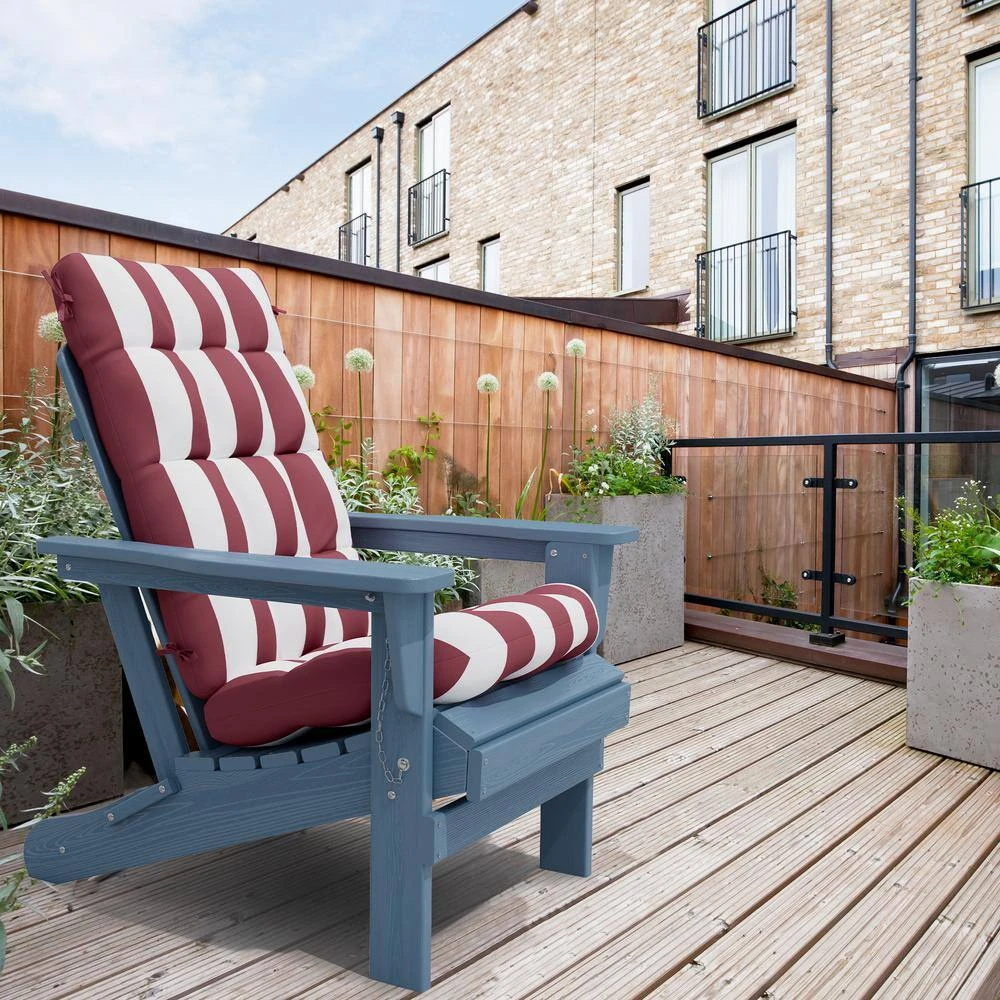 19 In. X 47 In. X 4 In. Outdoor Olefin Modern Tufted Adirondack Chair Cushion In Red And White 4 19 In. X 47 In. X 4 In. Outdoor Olefin Modern Tufted Adirondack Chair Cushion In Red And White - Image 4