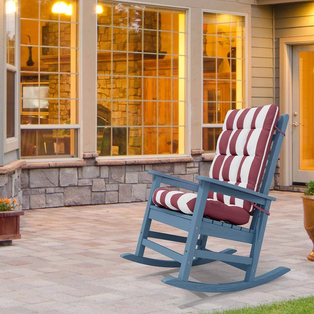 19 In. X 47 In. X 4 In. Outdoor Olefin Modern Tufted Adirondack Chair Cushion In Red And White 2 19 In. X 47 In. X 4 In. Outdoor Olefin Modern Tufted Adirondack Chair Cushion In Red And White - Image 2