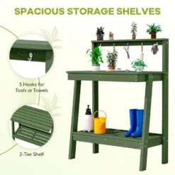 45.5 In. H X 34.8 In. W X 17.7 In. D Avocado Green HDPE Potting Bench Table, Multi-Purpose Plant And Storage Shelf -More Furniture Store avocado green jearey potting benches and tables jyyygzt nyg 4f 1000