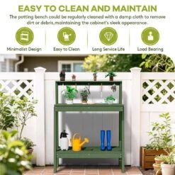 45.5 In. H X 34.8 In. W X 17.7 In. D Avocado Green HDPE Potting Bench Table, Multi-Purpose Plant And Storage Shelf -More Furniture Store avocado green jearey potting benches and tables jyyygzt nyg 76 1000