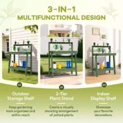 45.5 In. H X 34.8 In. W X 17.7 In. D Avocado Green HDPE Potting Bench Table, Multi-Purpose Plant And Storage Shelf -More Furniture Store avocado green jearey potting benches and tables jyyygzt nyg c3 1000