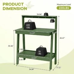 45.5 In. H X 34.8 In. W X 17.7 In. D Avocado Green HDPE Potting Bench Table, Multi-Purpose Plant And Storage Shelf -More Furniture Store avocado green jearey potting benches and tables jyyygzt nyg fa 1000