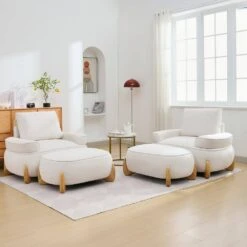 Modern Beige Velvet Accent Arm Chair With Ottoman -More Furniture Store beige jearey accent chairs 2ymty hd khaki 31 1000