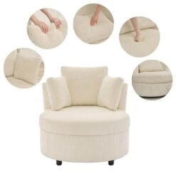 Modern Beige Corduroy Accent Armchair With Pillows And Storage Ottoman -More Furniture Store beige jearey accent chairs bywy beige 1f 1000
