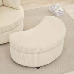 Modern Beige Corduroy Accent Armchair With Pillows And Storage Ottoman -More Furniture Store beige jearey accent chairs bywy beige 31 1000