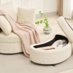 Modern Beige Corduroy Accent Armchair With Pillows And Storage Ottoman -More Furniture Store beige jearey accent chairs bywy beige 44 1000