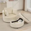 Modern Beige Corduroy Accent Armchair With Pillows And Storage Ottoman