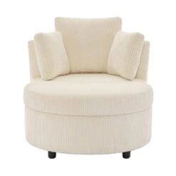 Modern Beige Corduroy Accent Armchair With Pillows And Storage Ottoman -More Furniture Store beige jearey accent chairs bywy beige fa 1000
