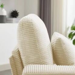 Modern Beige Corduroy Enlarged Seat Accent Armchair With Pillow For Living -More Furniture Store beige jearey accent chairs dxrjysfy beige 1f 1000