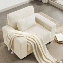 Modern Beige Corduroy Enlarged Seat Accent Armchair With Pillow For Living -More Furniture Store beige jearey accent chairs dxrjysfy beige 31 1000
