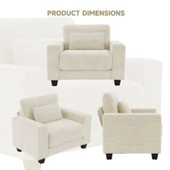 Modern Beige Corduroy Enlarged Seat Accent Armchair With Pillow For Living -More Furniture Store beige jearey accent chairs dxrjysfy beige c3 1000
