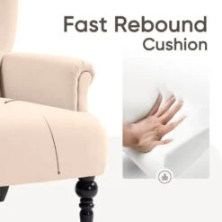 Lola Modern Upholstered Velvet Beige Accent Armchair With Extra Large Back And Wood Leg For Living Room Bedroom 13 Lola Modern Upholstered Velvet Beige Accent Armchair With Extra Large Back And Wood Leg For Living Room Bedroom -More Furniture Store beige jearey accent chairs e011gby beige 1f 1000