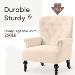 Lola Modern Upholstered Velvet Beige Accent Armchair With Extra Large Back And Wood Leg For Living Room Bedroom 12 Lola Modern Upholstered Velvet Beige Accent Armchair With Extra Large Back And Wood Leg For Living Room Bedroom -More Furniture Store beige jearey accent chairs e011gby beige 4f 1000