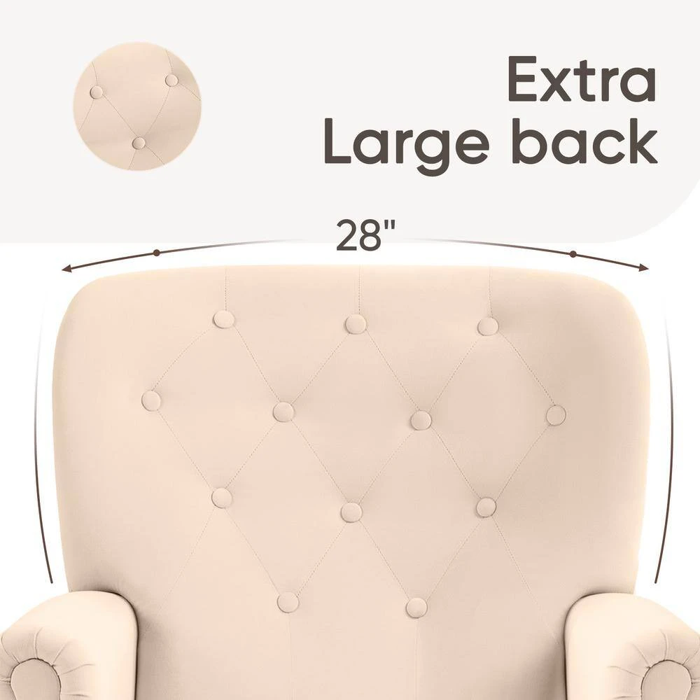 Lola Modern Upholstered Velvet Beige Accent Armchair With Extra Large Back And Wood Leg For Living Room Bedroom 4 Lola Modern Upholstered Velvet Beige Accent Armchair With Extra Large Back And Wood Leg For Living Room Bedroom - Image 4