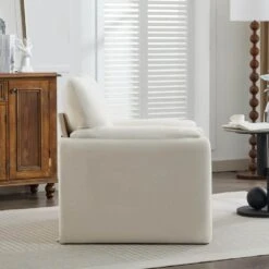 Modern Beige Chenille Oversized Wood Accent Outdoor And Indoor Lounge Chair With Armrest Cushion For Living Room -More Furniture Store beige jearey accent chairs e13puzy hd bg 4f 1000