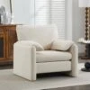 Modern Beige Chenille Oversized Wood Accent Outdoor And Indoor Lounge Chair With Armrest Cushion For Living Room
