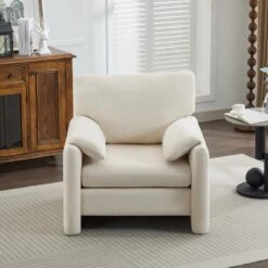 Modern Beige Chenille Oversized Wood Accent Outdoor And Indoor Lounge Chair With Armrest Cushion For Living Room -More Furniture Store beige jearey accent chairs e13puzy hd bg c3 1000