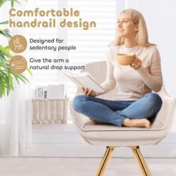 Modern Beige Brushed Velvet Swivel Accent Armchair With Metal Legs For Living -More Furniture Store beige jearey accent chairs e21zy hd bg 44 1000