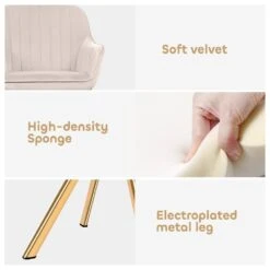 Modern Beige Brushed Velvet Swivel Accent Armchair With Metal Legs For Living -More Furniture Store beige jearey accent chairs e21zy hd bg 4f 1000