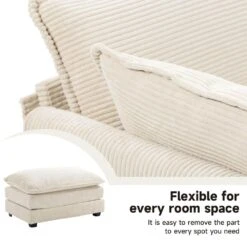 Modern Beige Corduroy Accent Armchair With Ottoman For Living -More Furniture Store beige jearey accent chairs e46sf 1 bg 1f 1000