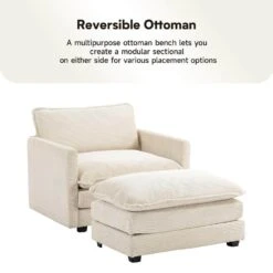 Modern Beige Corduroy Accent Armchair With Ottoman For Living -More Furniture Store beige jearey accent chairs e46sf 1 bg 44 1000
