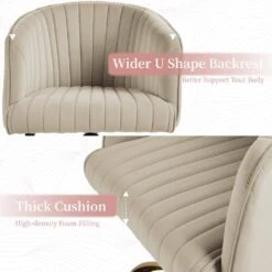 Modern Beige Velvet Height Adjustable Office Desk Chair With Upholstered Back For Home Office Bedroom Study -More Furniture Store beige jearey accent chairs kwhf beige 1f 1000