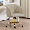 Modern Beige Velvet Height Adjustable Office Desk Chair With Upholstered Back For Home Office Bedroom Study