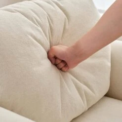 Moore Metal Beige Lambswool Soft Cushion Arm Chair For Bedroom And Living Room -More Furniture Store beige jearey accent chairs mejs beige 44 1000