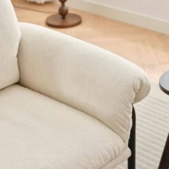 Moore Metal Beige Lambswool Soft Cushion Arm Chair For Bedroom And Living Room -More Furniture Store beige jearey accent chairs mejs beige 4f 1000