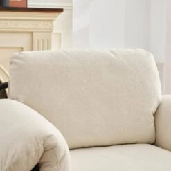 Moore Metal Beige Lambswool Soft Cushion Arm Chair For Bedroom And Living Room -More Furniture Store beige jearey accent chairs mejs beige 76 1000