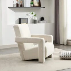 Modern Beige Adirondack Chair Interior Design Style Luxurious Lambswool Upholstered Accent Chair