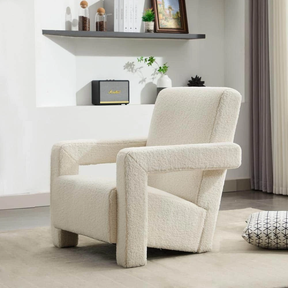 Modern Beige Adirondack Chair Interior Design Style Luxurious Lambswool Upholstered Accent Chair 3 Modern Beige Adirondack Chair Interior Design Style Luxurious Lambswool Upholstered Accent Chair - Image 3