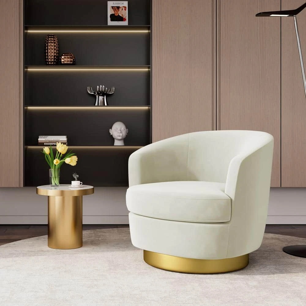 Nancy Modern 360° Swivel Beige Non-falling Velvet Fabric Barrel Accent Armchair For Bedroom Or Living Room 1 Nancy Modern 360° Swivel Beige Non-falling Velvet Fabric Barrel Accent Armchair For Bedroom Or Living Room