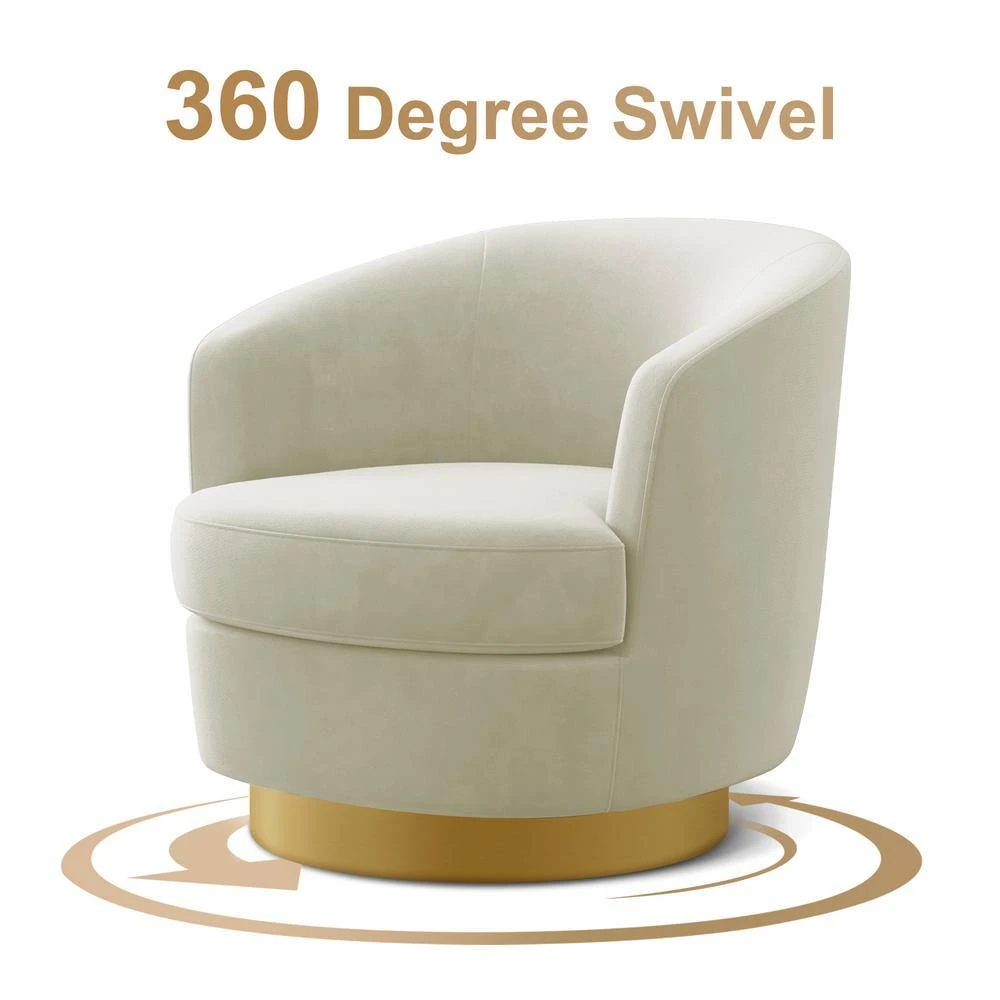 Nancy Modern 360° Swivel Beige Non-falling Velvet Fabric Barrel Accent Armchair For Bedroom Or Living Room 3 Nancy Modern 360° Swivel Beige Non-falling Velvet Fabric Barrel Accent Armchair For Bedroom Or Living Room - Image 3