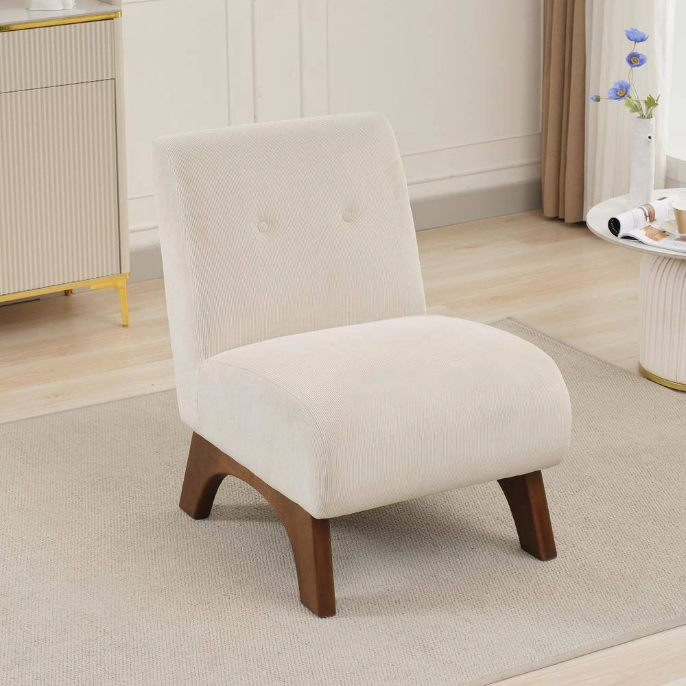 Modern Corduroy Solid Wood Beige Lounge Armless Chair 5 Modern Corduroy Solid Wood Beige Lounge Armless Chair - Image 5