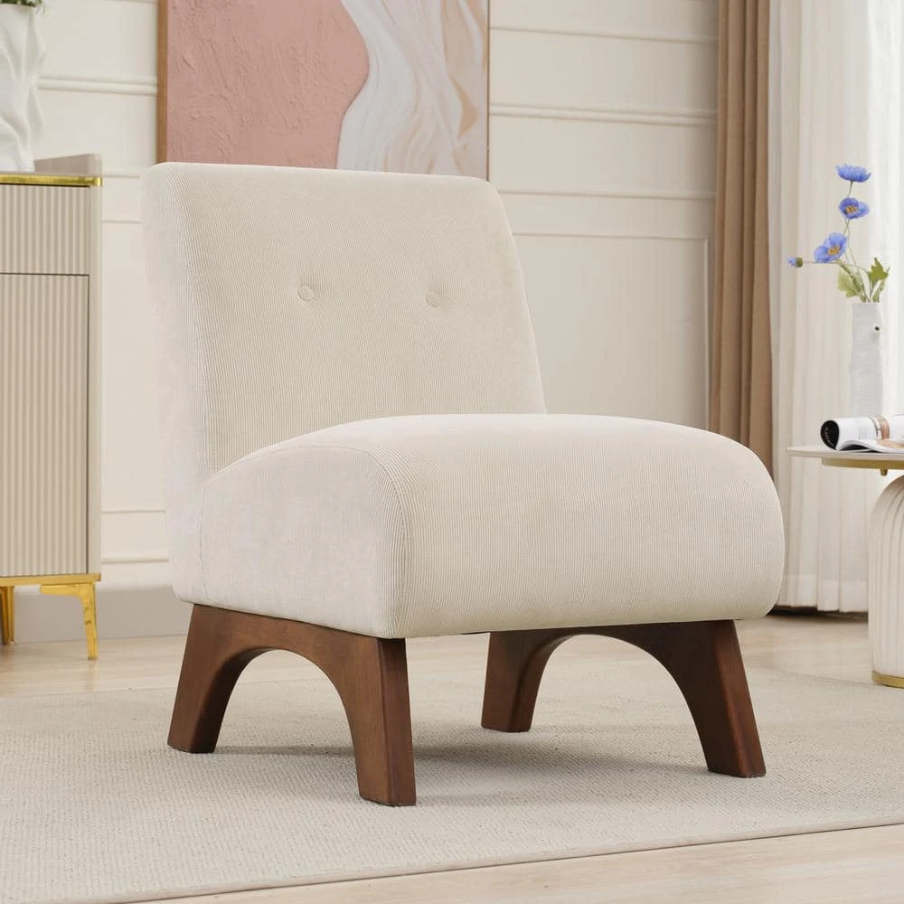 Modern Corduroy Solid Wood Beige Lounge Armless Chair 1 Modern Corduroy Solid Wood Beige Lounge Armless Chair