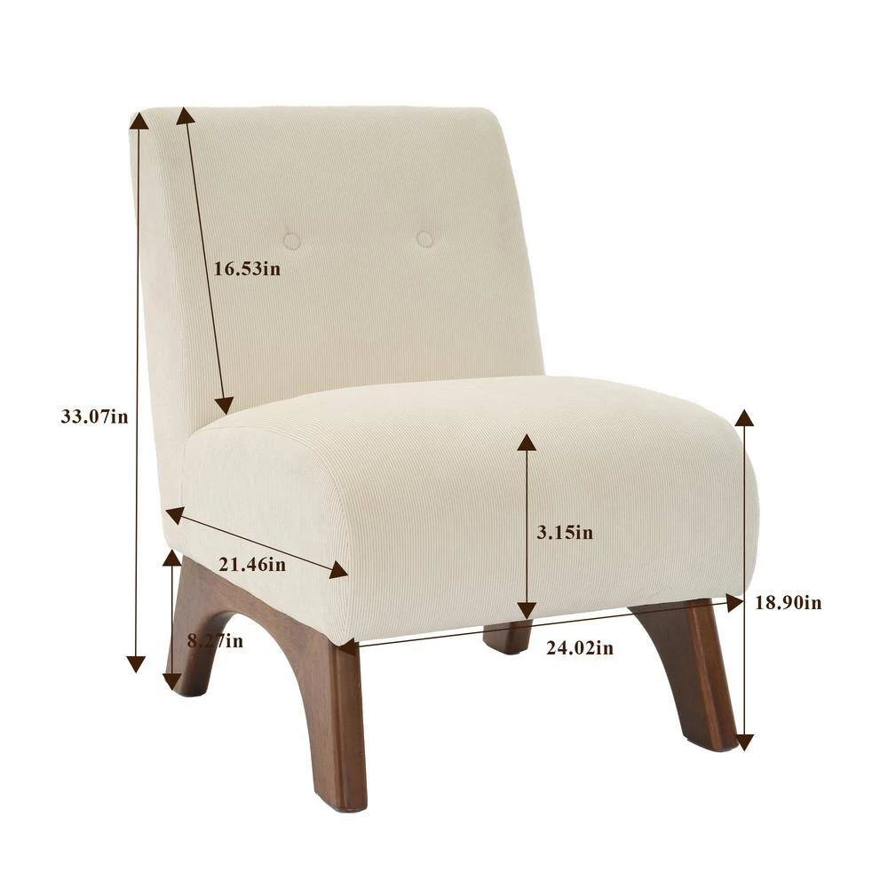 Modern Corduroy Solid Wood Beige Lounge Armless Chair 2 Modern Corduroy Solid Wood Beige Lounge Armless Chair - Image 2