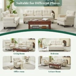 Modern Beige Chenille Upholstered Nailhead Trim Accent Arm Chair For Living Room -More Furniture Store beige jearey accent chairs xtld beige 44 1000