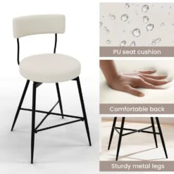 Peel PU 27 In. Swivel Beige Metal High Bar Stool (Set Of 2) -More Furniture Store beige jearey bar stools 27gby beige 4f 1000