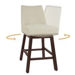 29.53 In Back Swivel Velvet Beige Bar Stool With Rubber Wood Frame (Set Of 2) 10 29.53 In Back Swivel Velvet Beige Bar Stool With Rubber Wood Frame (Set Of 2) -More Furniture Store beige jearey bar stools e22gby hd bg 1f 1000