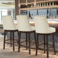 29.53 In Back Swivel Velvet Beige Bar Stool With Rubber Wood Frame (Set Of 2) 11 29.53 In Back Swivel Velvet Beige Bar Stool With Rubber Wood Frame (Set Of 2) -More Furniture Store beige jearey bar stools e22gby hd bg 31 1000