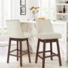 29.53 In Back Swivel Velvet Beige Bar Stool With Rubber Wood Frame (Set Of 2)