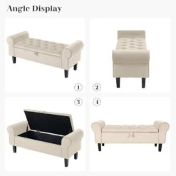 48.43 In. W X 17.72 In. D X 19.29 In. H Beige Tufted Brushed Velvet Armed Storage Bedroom Bench With Rubberwood Legs 11 48.43 In. W X 17.72 In. D X 19.29 In. H Beige Tufted Brushed Velvet Armed Storage Bedroom Bench With Rubberwood Legs -More Furniture Store beige jearey bedroom benches e92cwd hd bg 66 1000