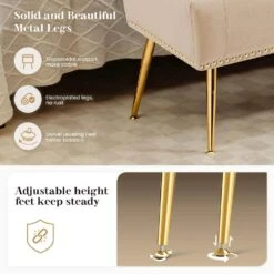 Modern Beige Velvet Ottoman Bench With Gold Base & Diamond Tufted Design For Bedroom 12 Modern Beige Velvet Ottoman Bench With Gold Base & Diamond Tufted Design For Bedroom -More Furniture Store beige jearey bedroom benches ykdj beige 1f 1000