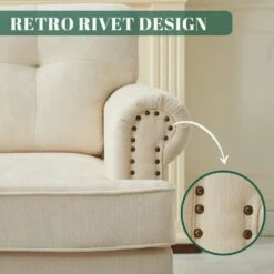 Modern 2-Piece Beige Chenille Living Room Set With Nailhead Trim And Rubberwood Legs -More Furniture Store beige jearey living room sets ldsf 13set beige 4f 1000