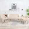 3-Piece Living Room Set With Brushed Velvet In Beige