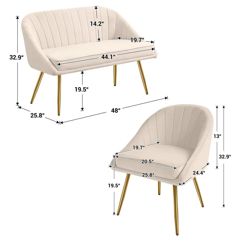 3-Piece Living Room Set With Brushed Velvet In Beige 3 3-Piece Living Room Set With Brushed Velvet In Beige - Image 3