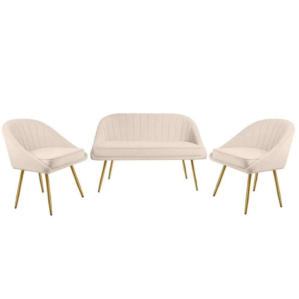 3-Piece Living Room Set With Brushed Velvet In Beige 2 3-Piece Living Room Set With Brushed Velvet In Beige - Image 2