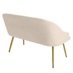 Modern 48 In. Golden Base Velvet Tufted 2-Seats Beige Loveseat Sofa For Living Room Furniture Sets -More Furniture Store beige jearey loveseats e15sry hd bg 44 1000